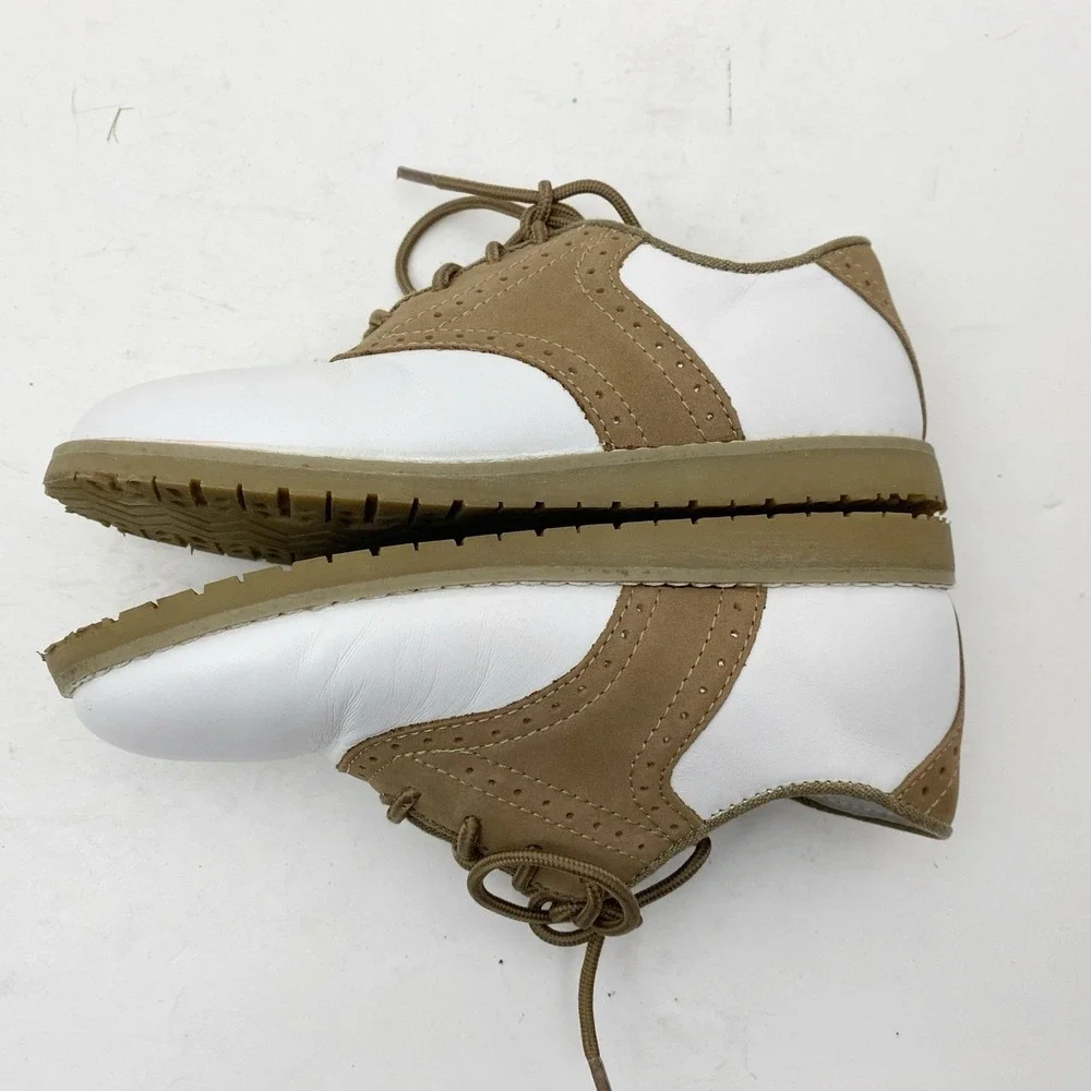 L'Amour White and Tan Kids Saddle Oxfords